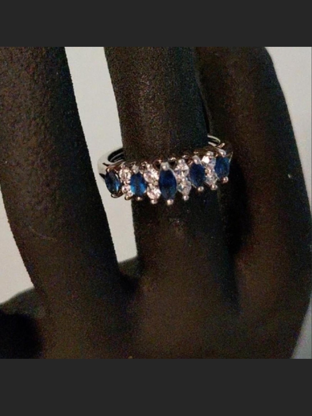 Source Unknown Blue and Clear Marquise & Round Stone Band